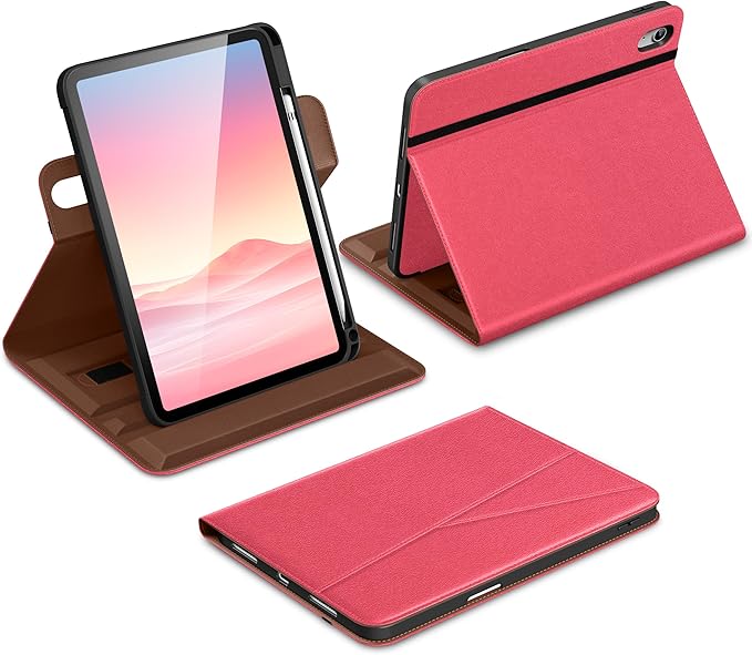DTTO for iPad A16 Case iPad 11th / 10th Generation Case (2025/2022) 360 Degree Rotating Premium Leather Folio Stand Cover with Pencil Holder Watermelon Red