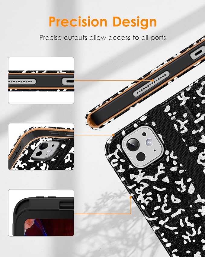 DTTO for iPad Pro 13 inch Case (M5/M4) 2025/2024 Premium Leather Business Folio Stand Cover with Pencil Holder - Auto Wake/Sleep &amp Multiple Viewing Angles Built in Hand Strap &amp Pocket Book