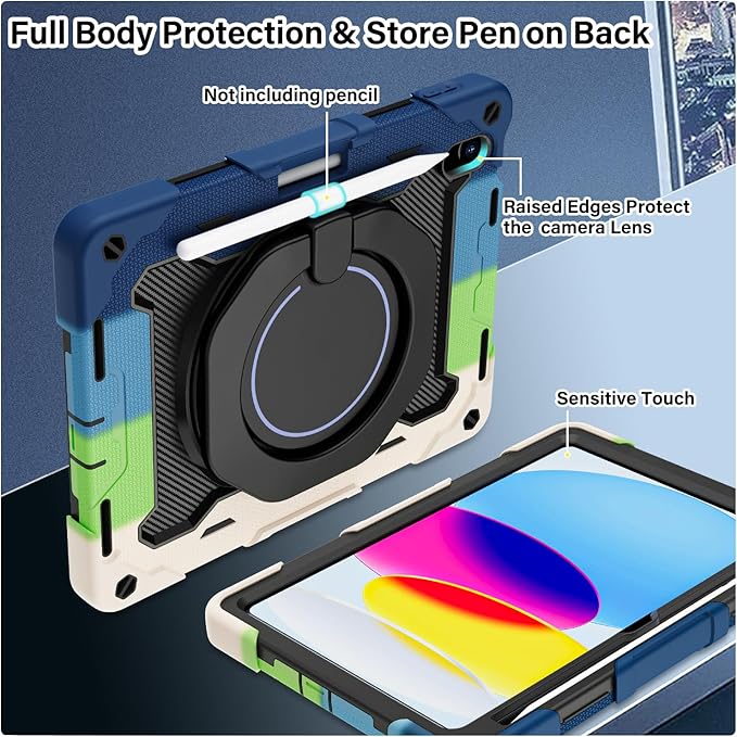ROISKIN Case for iPad A16 11th Generation 11 Inch 2025 iPad 10th Generation Case 10.9 for Kids with Screen Protector360 Kickstand &amp HandlePen HolderShoulder StrapHeavy Duty Drop Protection