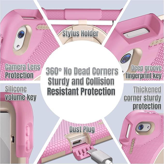 Case for iPad (A16) 11th /10th Generation 11/10.9 Inch 2025/2022 with Screen Protector/360° Rotate Stand/Shoulder Strap/Pencil Holder Shockproof iPad 11th/10th Gen Cover (Pink+White)