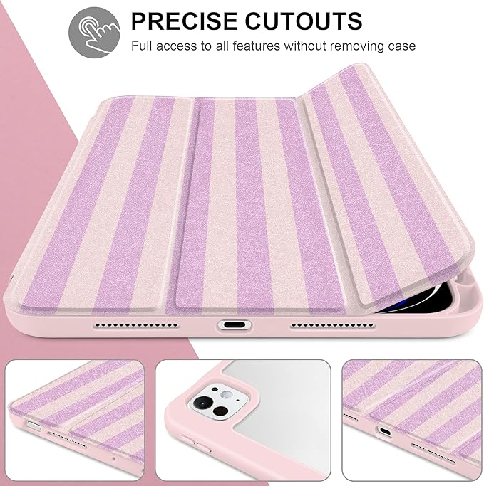 DONGKE for iPad Pro 11-Inch Case (M5 2025 / M4 2024) 6th/5th Generation [Auto Sleep/Wake &amp Pencil Pro Holder] Clear Acrylic Back Smart Trifold Stand Cover Pink Stripes