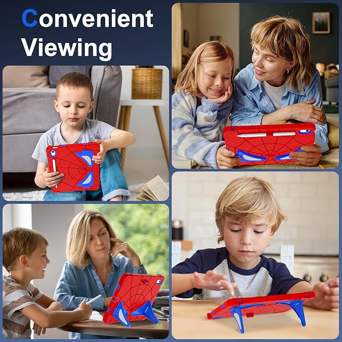 Kids Case for iPad 10th/11th Gen (10.9/11 Inch 2022/2025 A16) – Shockproof 360° Full-Body Protection Cover with Screen Protector Stand &amp Pencil Holder – Boys’ Anti-Drop Design-RED Blue
