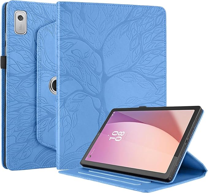 Tablet PC Bags Cases Sleeves Compatible With Lenovo Tab M9 9.0 Inch (Model: TB-310FU 2023 Released) Tablet Case 360 Degree Rotating Stand Foldable Tablet Case Tree Of Life Embossed Shell(Blue)