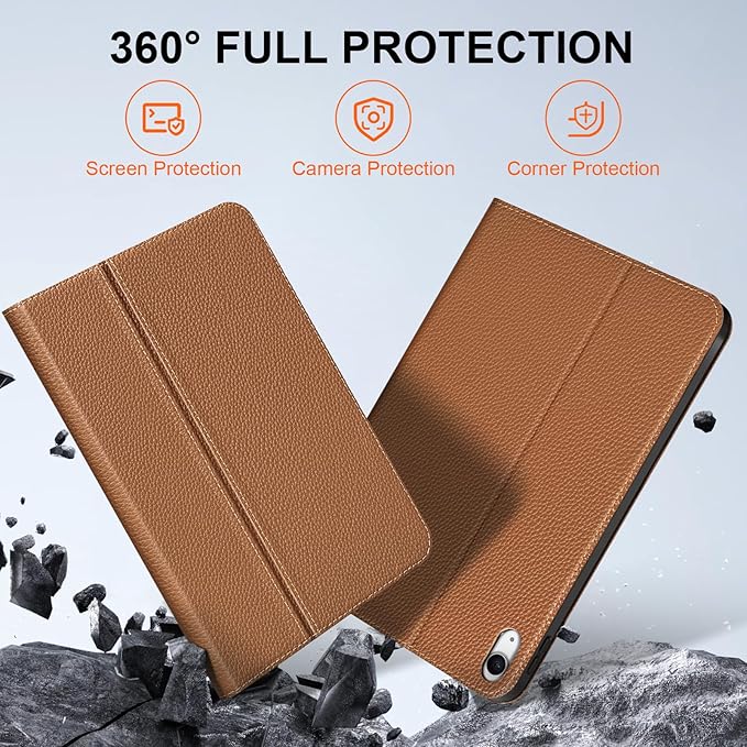 Genuine Leather Case for iPad 11th Generation (11-inch 2025) &amp iPad 10th Generation (10.9-inch 2022) Protective Auto Wake/Sleep Adjustable Stand Multiple View AnglesBrown