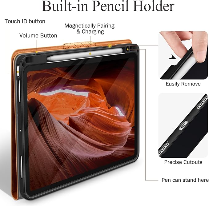 auaua Case for iPad Air 11 Inch M4/M3/M2 (2026/2025/2024) iPad Air 5th/4th Generation (2022/2020) with Pencil Holder Auto Sleep/Wake Adjustable Angle (Brown)