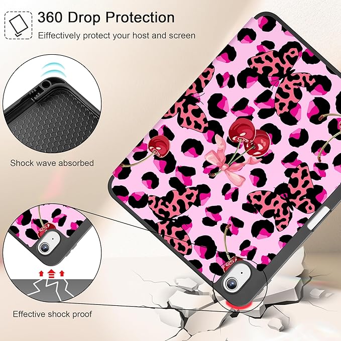 Tuiklol Case for iPad 10.2 Inch 2021 2020 2018 Release 9th / 8th / 7th Generation Built-in Pencil Holder TPU Protective Stand Back Cover Trifold Stand-Auto Wake/Sleep Butterfly Cherry