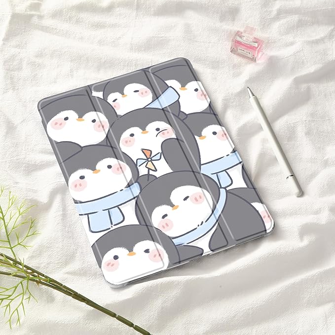 Idocolors Cute Kawaii Penguin Pad Case for 7.9 Inch iPad mini 4/iPad mini 5 Clear TPU Trifold Stand Back Cover with Pencil Holder Auto Wake/Sleep Foldable Shockproof Protective Case
