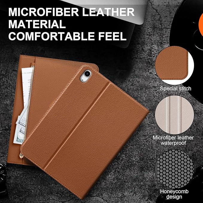 Leather Case for iPad Air 11 M2/M3/M4 (2024-2026) &amp 10.9 4th/5th Gen (2020/2022) with Pocket &amp Buckle Auto Wake/Sleep Shockproof Adjustable StandBrown