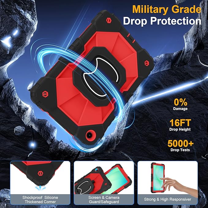 Case for Samsung Galaxy Tab A11+ Plus/A9+ 11 Inch 2025/2023Ubearkk Case for Samsung Galaxy A9 Plus/A11+ Tablet case with Screen Protector 360 Rotating Stand Shoulder Strap Pen HolderBlack Red
