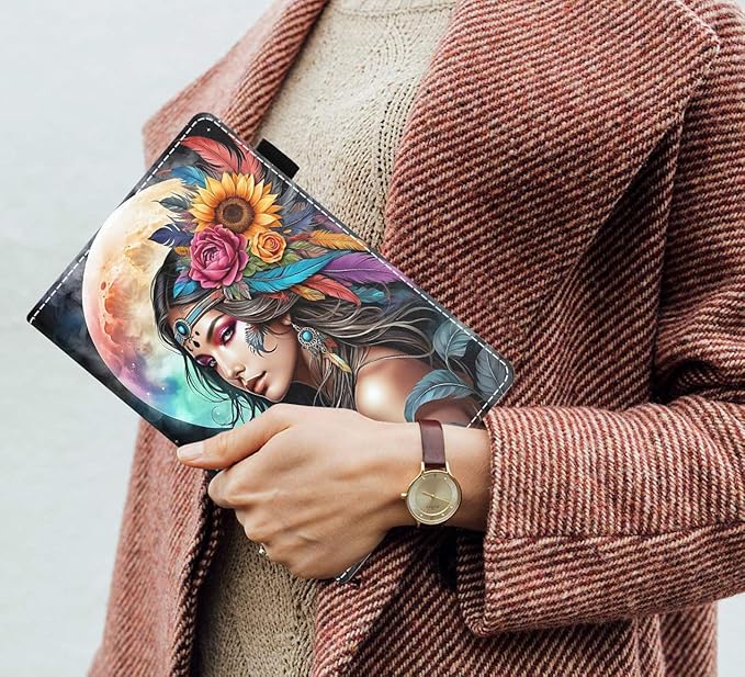 Case for Amazon Fire HD 10/HD 10 Plus Tablet 10.1 (13th/11th Generation 2023/2021 Release) Slim PU Leather Cover with Card Slot &amp Auto Wake/Sleep Native American Indian Girl