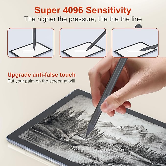 Surface Pen Stylus for Microsoft Surface Pro - 75 Day Battery Life+4096 Tilt Pressure+Touchscreen Pen Cap Work for Surface Pro 11/10/9/8/7/6/5/4/3/X Surface Go 3/2/1 Surface Book/Laptop/Studio 3/2/1