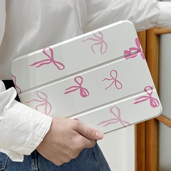DONGKE Case Compatible with iPad 10.2 Inch 2021 2020 2019 iPad 9th/8th/7th Generation with Pencil Holder Slim Stand Protective Case with Soft TPU Back Auto Sleep/Wake Cover Pink Bows