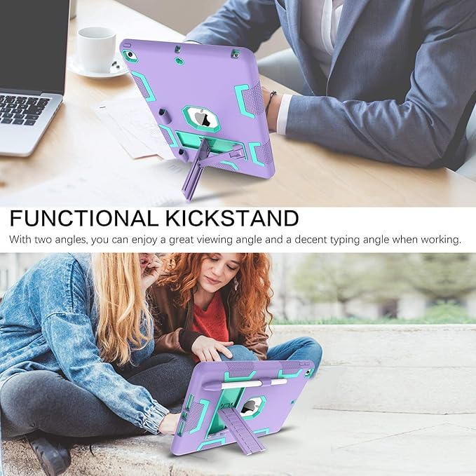 BENTOBEN for iPad 9th Generation Case iPad 8th Generation Case iPad 7th Gen Case iPad 10.2 2021/2020/2019 Case 3 in 1 Heavy Duty Shockproof Protective Cover with Stand Pen Holder Purple/Green
