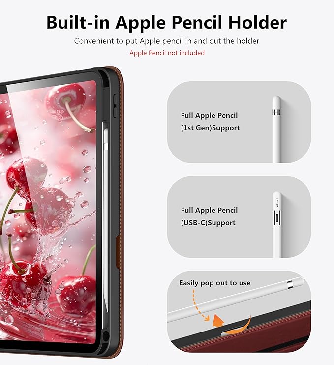DTTO for iPad A16 Case iPad 11th / 10th Generation Case (2025/2022) 360 Degree Rotating Premium Leather Folio Stand Cover with Pencil Holder Burgundy Red
