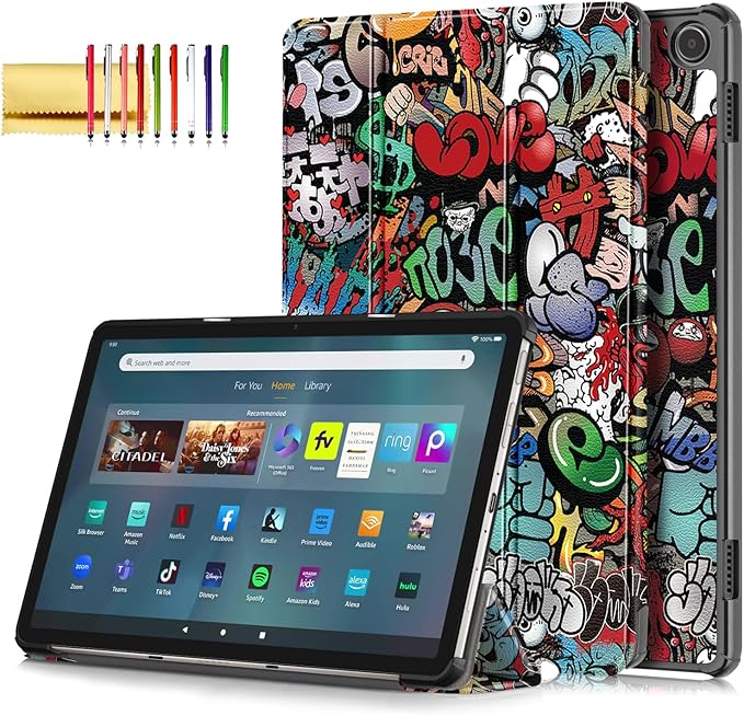 Case for Amazon Fire Max 11 Tablet (13th Generation 2023) Techcircle Slim Lightweight Trifold Stand Magnetic Hard Shell Flip Cover PU Leather Protective Folio Book Cover Graffiti