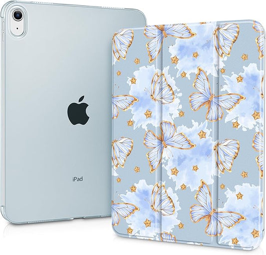 Case for iPad 11 inch A16 2025 Generation 11th / iPad 10.9 inch 10th Generation 2022 Smart Foldable Stand PC Clear Translucent Back Shell Auto Wake/Sleep Slim CoverBlue Butterfly