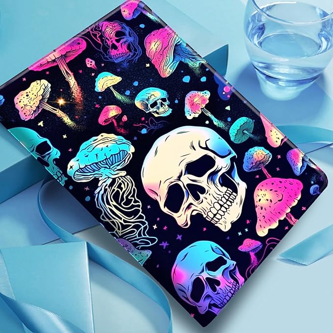 Case for iPad Pro 13 Inch Case 2024 M4 (7th Generation) PU Leather Smart Protective Cover with Auto Sleep/Wake for iPad Pro 13 2024Mushroom Skull