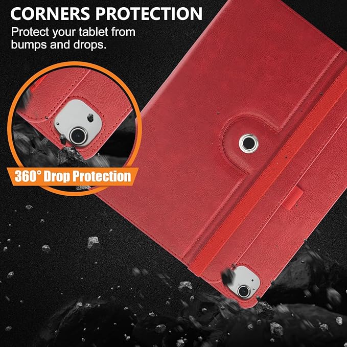 Case Compatible with Tablet iPad Pro 13 inch 7th Generation M4 2024iPad Air 13 inch M2 2024Cover 360° Rotating Stand PU Leather for iPad Pro 12.9 inch 6th/5th /4th/3rd GenRed