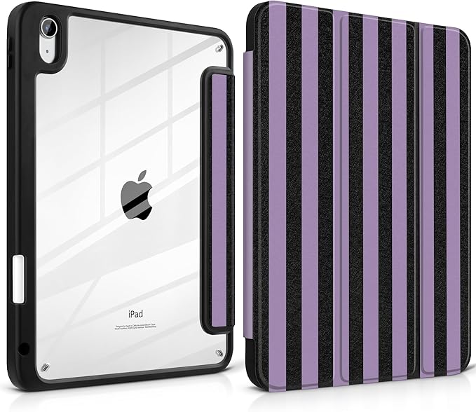 DONGKE Case for iPad (A16) 11th Generation 11 inch 2025 &amp iPad 10th Gen 10.9 inch 2022 [Built-in Pencil Holder] Clear Acrylic Back Trifold Stand Smart Cover Auto Sleep/Wake Purple Stripes