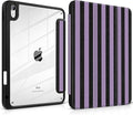 DONGKE Case for iPad (A16) 11th Generation 11 inch 2025 &amp iPad 10th Gen 10.9 inch 2022 [Built-in Pencil Holder] Clear Acrylic Back Trifold Stand Smart Cover Auto Sleep/Wake Purple Stripes
