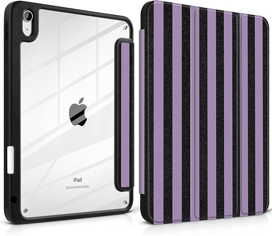 DONGKE Case for iPad (A16) 11th Generation 11 inch 2025 &amp iPad 10th Gen 10.9 inch 2022 [Built-in Pencil Holder] Clear Acrylic Back Trifold Stand Smart Cover Auto Sleep/Wake Purple Stripes