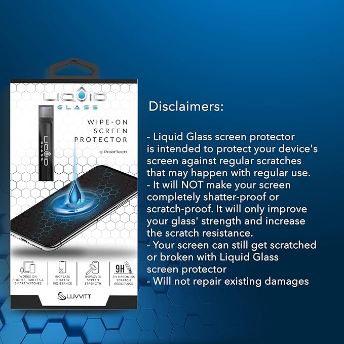 LIQUID GLASS Screen Protector for All Smartphones Tablets and Watches Scratch and Shatter Resistant Wipe On Nano Protection for Up To 4 Devices - Bottle