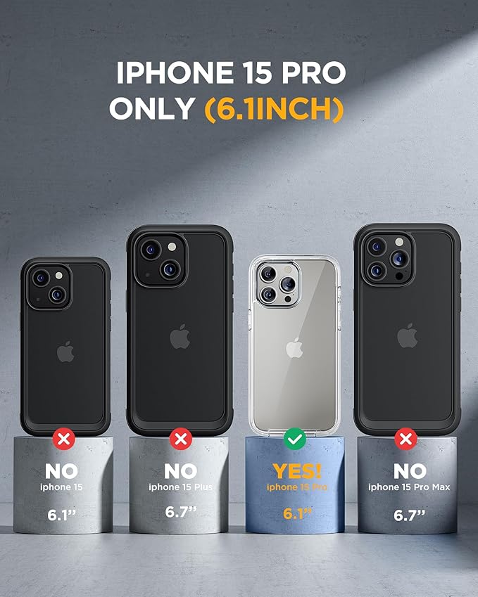 Miracase for iPhone 15 Pro Case Full-Body Clear Bumper Phone case with Built-in Glass Screen Protector&amp Camera Protector Military Drop Proof 15 Pro Case Cover 6.1 inchClear