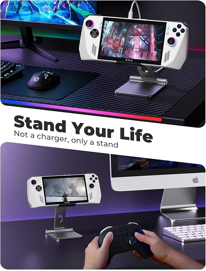 Antank Foldable Magnetic Stand for ROG Ally Aluminum Alloy Adjustable Angle Height iPhone Stand for Desk Portable Desktop Holder‌ Compatible with Rog Ally iPhone 17/16/15/14/13/12 Magnetic Case