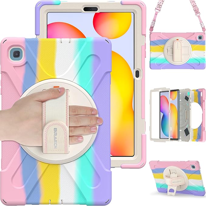 BRAECN for Samsung Galaxy Tab S6 lite Case 10.4 inch 2024/2022Rugged Shockproof Case with 360 Rotating Hand Strap&ampKickstand Shoulder Strap S Pen Holder for Samsung Galaxy Tab S6 Lite Tablet