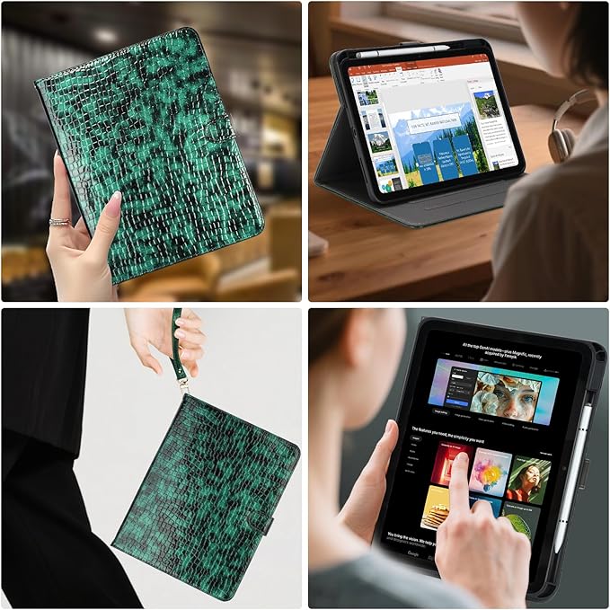 Elegant Case for Samsung Galaxy Tab A9 Plus 11 Inch 2023（Model: SM-X210/X216/X218） Premium Leather Crocodile Cover | Stand | Card Pockets| Wrist Strap| S Pen Holder (Dark Green Gradient)