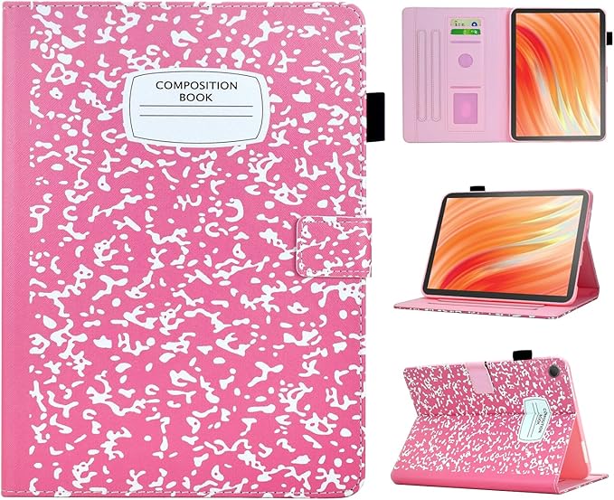 Cute Case for All-New Amazon Kindle Fire HD 10 &amp 10 Plus Tablet (13th/11th Generation 2023/2021 Release) 10.1Vegan Leather Slim Folding Stand Cover with Pocket Auto Wake/SleepPink Notebook