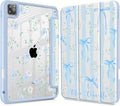 May Chen for iPad Pro 11 inch M2 4th Generation 2022 iPad Pro 11 3rd/2nd/1st Gen Built-in Pencil Holder with Shockproof Cover Clear Transparent Back Shell Auto Wake/Sleep Flower Blue Waves