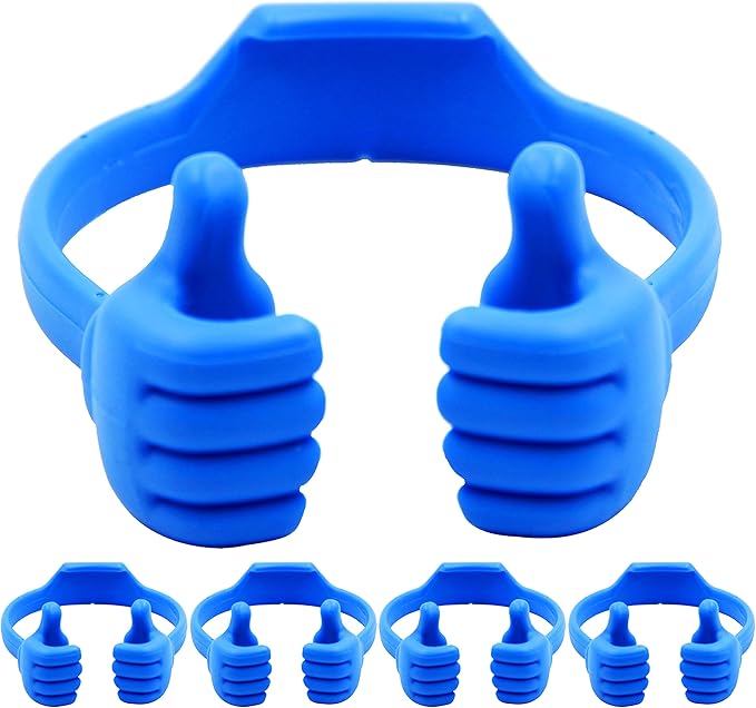 Honsky Cell Phone Tablet Stands (Pack of 5) Thumbs-up Cellphone Holder Tablet Display Stand Mobile Smartphone Mount Cradle for Desk Desktop - Universal Multi-Angle Cute Blue