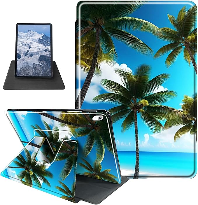 Case for iPad Air 11-Inch M2 (2024)/iPad Air 6th/5th/4th Gen Case (2024/2022/2020) 10.9 Inch Beach Palm Trees Theme 360 Degree Rotating Stand Protective Cover with Auto Sleep/Wake