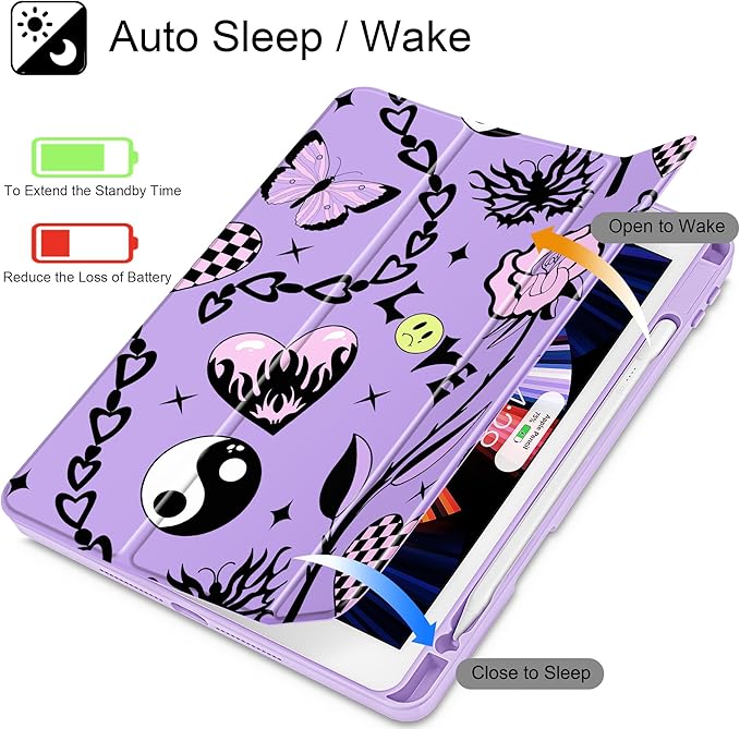 for iPad 9th Generation with Pencil Holder iPad 8th/7th Gen Case 10.2-inch [Built in Pencil Holder] Trifold Stand Auto Wake/Sleep Clear TPU Protection Back Cover Y2K Emo Girl SD166