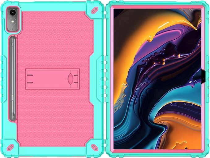 Shockproof Hybrid Kids Case for Lenovo Tab P12/Xiaoxin Pad Pro 12.7 Inches Tablet With Screen Protector (TB370FU/TB371FC) - Green/Pink/2 PCS