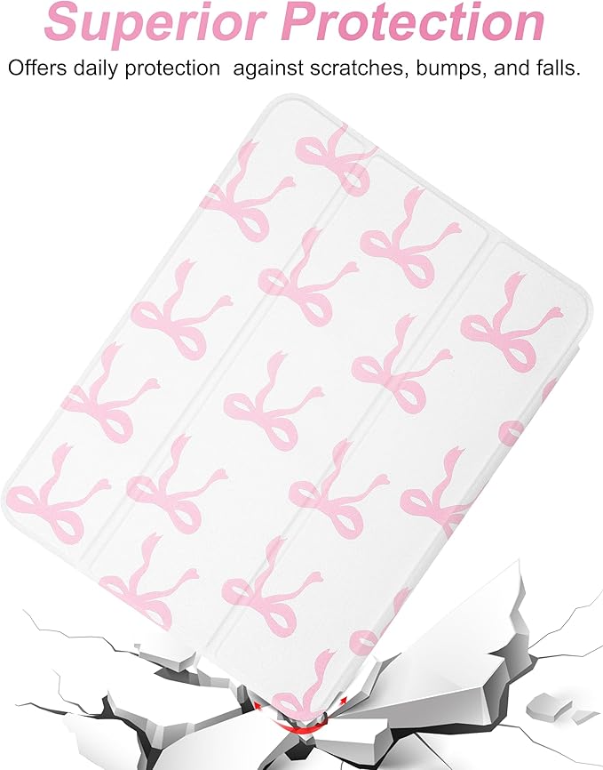 Compatible with iPad 11th (11-Inch A16 2025) iPad 10th (10.9-Inch 2022) Generation Case with Pencil Holder Cute Bow Aesthetic Design Soft TPU Trifold Stand Protective Pink