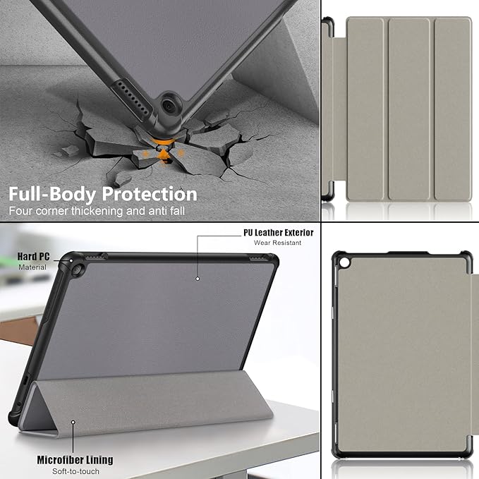 Case for All-New Amazon Kindle Fire HD 10 Tablet (Only Fit 13th Generation 2023 Release) 10.1 inch [Auto Wake/Sleep] Trifold Slim Lightweight Folio Stand Smart Hard Shockproof Cover Gray