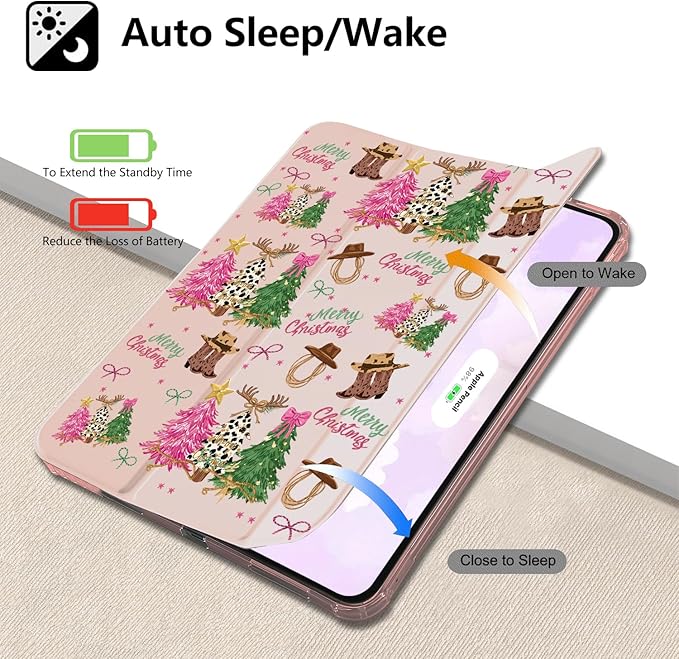MAYCARI Cute Bow Christmas Tree Case for Ipad Pro 11''4Th/3Rd/2Nd Generation Fashion Aesthetic Boot Leather Cover Auto Sleep/Wake TPU Back Case for Ipad with Pencil Holder (2022/2021/2020)