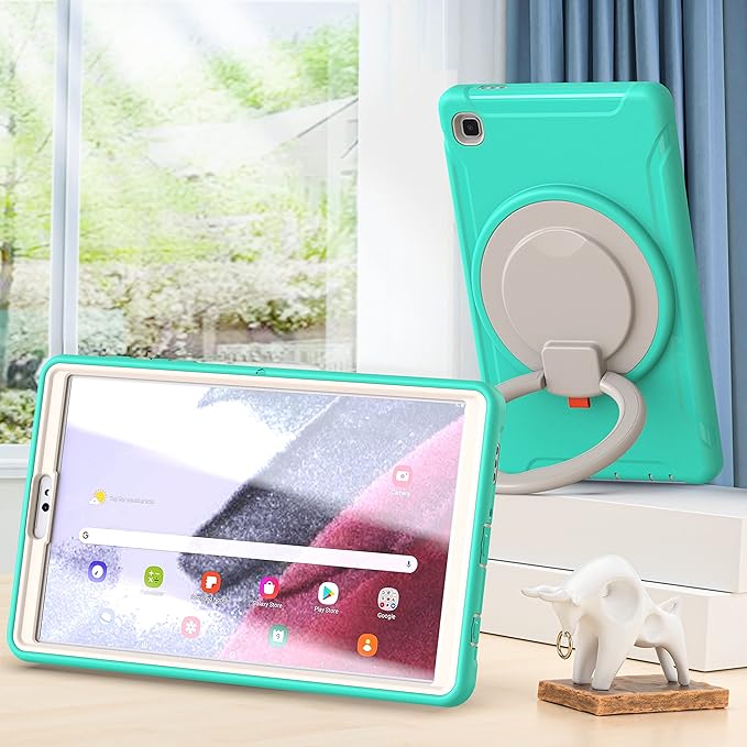 Shockproof Case for Samsung Galaxy Tab A7 Lite 8.7 Tablet Techcircle Rotating Stand Handle Heavy Duty Bumper Hybrid Cover Protective Case for Galaxy Tab A7 Lite (2021) SM-T220/T225 Mint Green