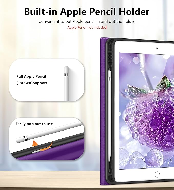 DTTO for iPad 6th / 5th Generation 9.7 Inch (2018/2017) iPad Air 2 / Air 1 Case 360 Degree Rotating Premium Leather Folio Stand Cover with Pencil Holder Dark Purple