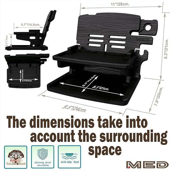 MED Wood Phone Docking Station for Men - Desk or Nightstand Organizer - Birthday Gifts for Husband Dad - Anniversary Idea from Wife - Key Holder Stand Wallet Watch &amp Essentials (Black)