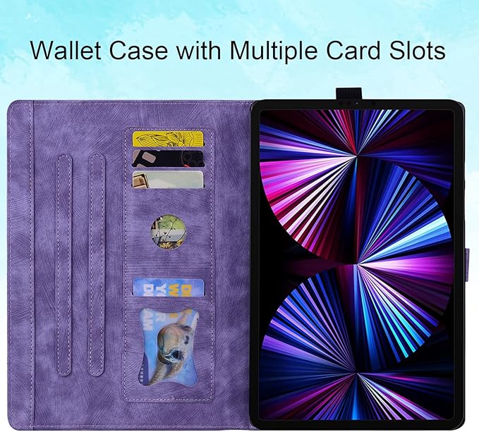 Case for Samsung Galaxy Tab S10 FE+/S10 FE Plus 13.1 Inch 2025 (SM-X620/SM-X626B) with Pencil Holder/Pockets Folio Stand Embossed Cherry Blossom PU Leather Magnetic Wallet Cover Purple Cat