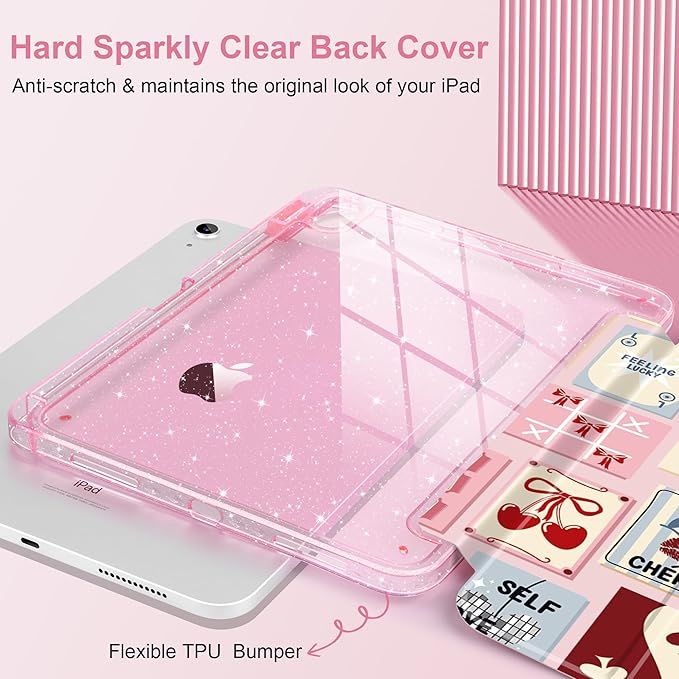 DONGKE for iPad Pro 11 inch Case – Fits M5 2025 / M4 2024 Shockproof Sparkling Glitter Acrylic Back Pencil Holder Trifold Stand Auto Sleep/Wake &amp Touch ID Support - Lucky You