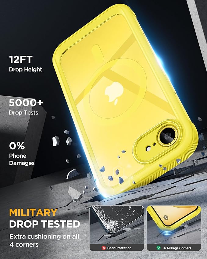 Miracase for iPhone 17e Case &amp iPhone 16e Case Full-Body Phone with Built-in Glass Screen Protector [Magnetic with MagSafe] Military Drop Proof 17 E/ 16 E Cover Bumper 6.1 inch Yellow