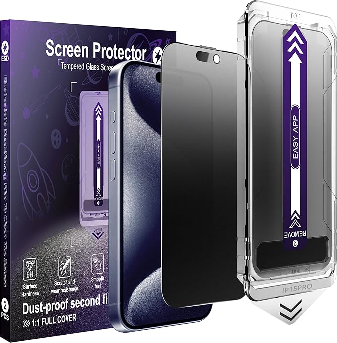 2-Pack Matte Privacy Screen Protector for iPhone 15 ProAnti-Glare &amp Anti-SpyAnti-FingerprintSmooth as SilkEasy Installation Military-Grade 9H Hardness