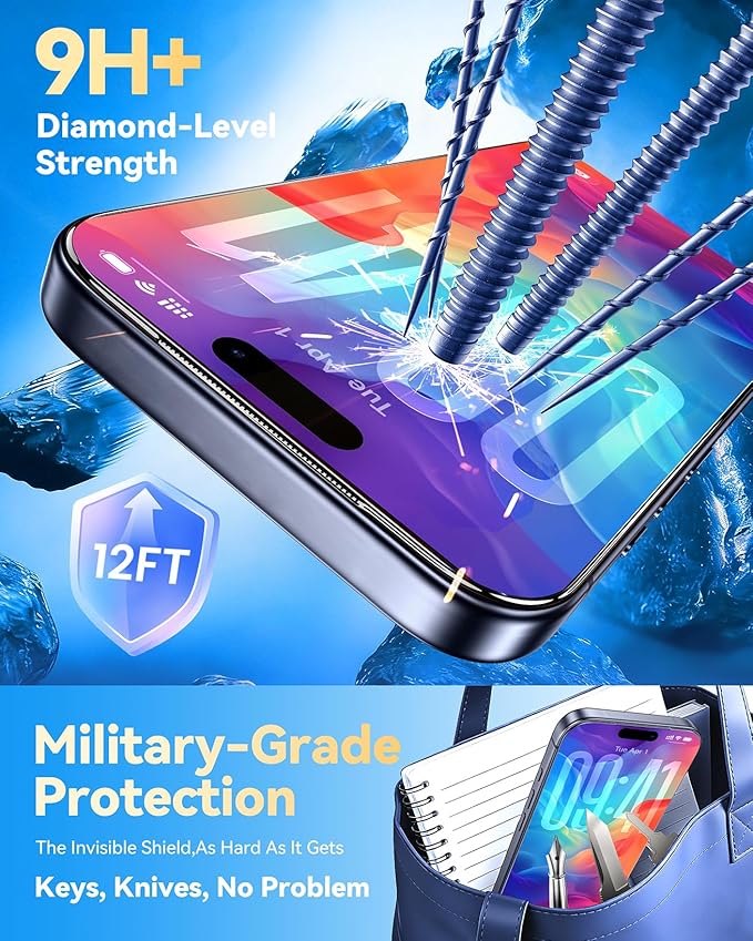 for iPhone 17 Pro Max Privacy Screen Protector 25° Anti-Spy 3D Curved Tempered Glass Full Coverage 12FT Military Drop Protection 9H Hardness 3s Bubble-Free Fingerprint &amp Case Friendly 2-Pack