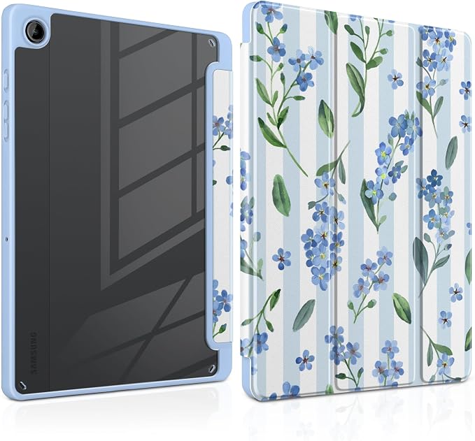 Blue Watercolor Flowers&Stripes