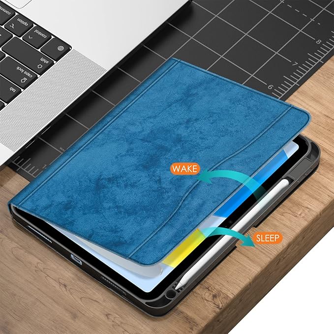 for iPad 10th Generation Case 10.9 Inch 2022 with Pencil HolderModel: A2696 /A2757 / A2777 PU Leather Smart ipad 11inch A16 Cover Auto Sleep/WakeDark Blue
