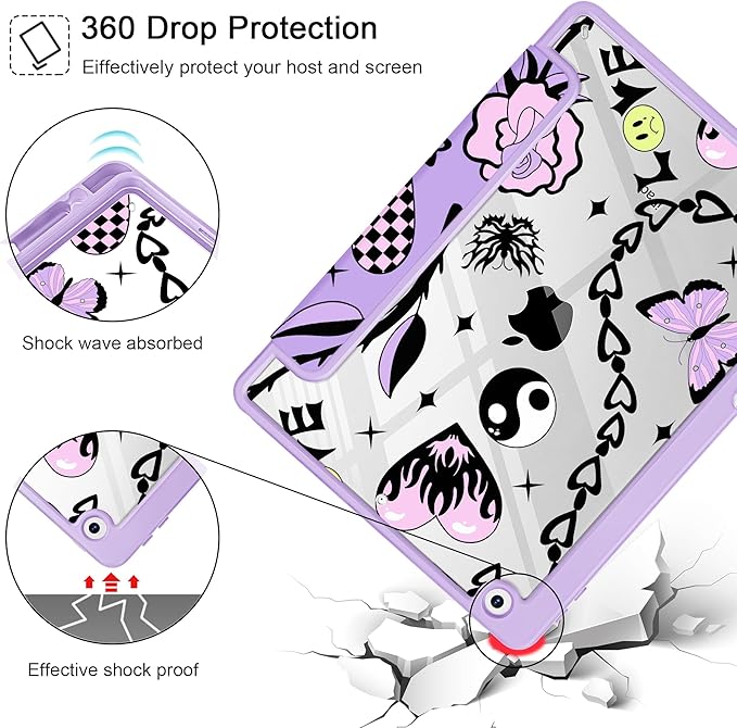 for iPad 9th Generation with Pencil Holder iPad 8th/7th Gen Case 10.2-inch [Built in Pencil Holder] Trifold Stand Auto Wake/Sleep Clear TPU Protection Back Cover Y2K Emo Girl SD166
